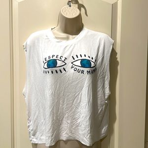 Respect Your Mama Mother Earth cropped muscle T w raw hem.  Super soft.  XL.